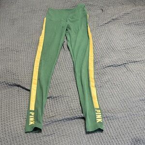 PINK Victoria's Secret Green Leggings with Gold Stripes